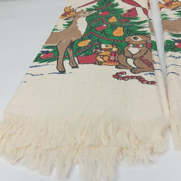 Vintage Cecil Saydah Christmas Fringe Kitchen Towel Pair Tree Reindeer New READ - Picture 4 of 12